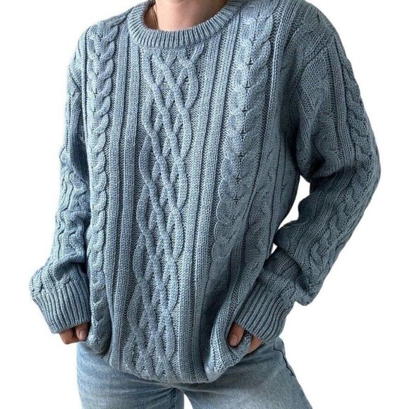NWT Woolovers Mens Light Blue 100% Wool Aran Fisherman Sweater Winter Storm XXL - Picture 1 of 12
